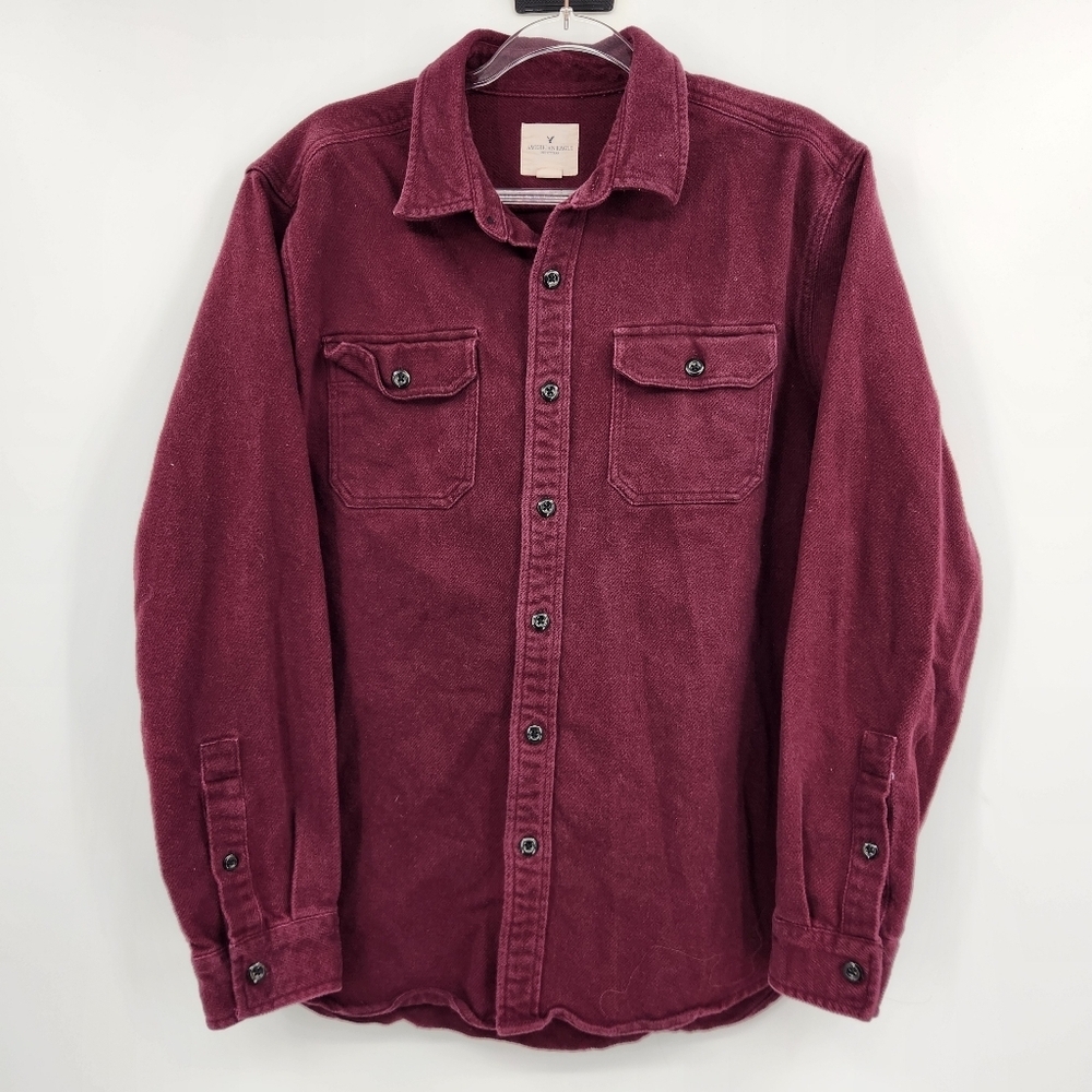 American Eagle Heavyweight Twill Flannel Shirt Mens Size XL Burgundy Long Sleeve
